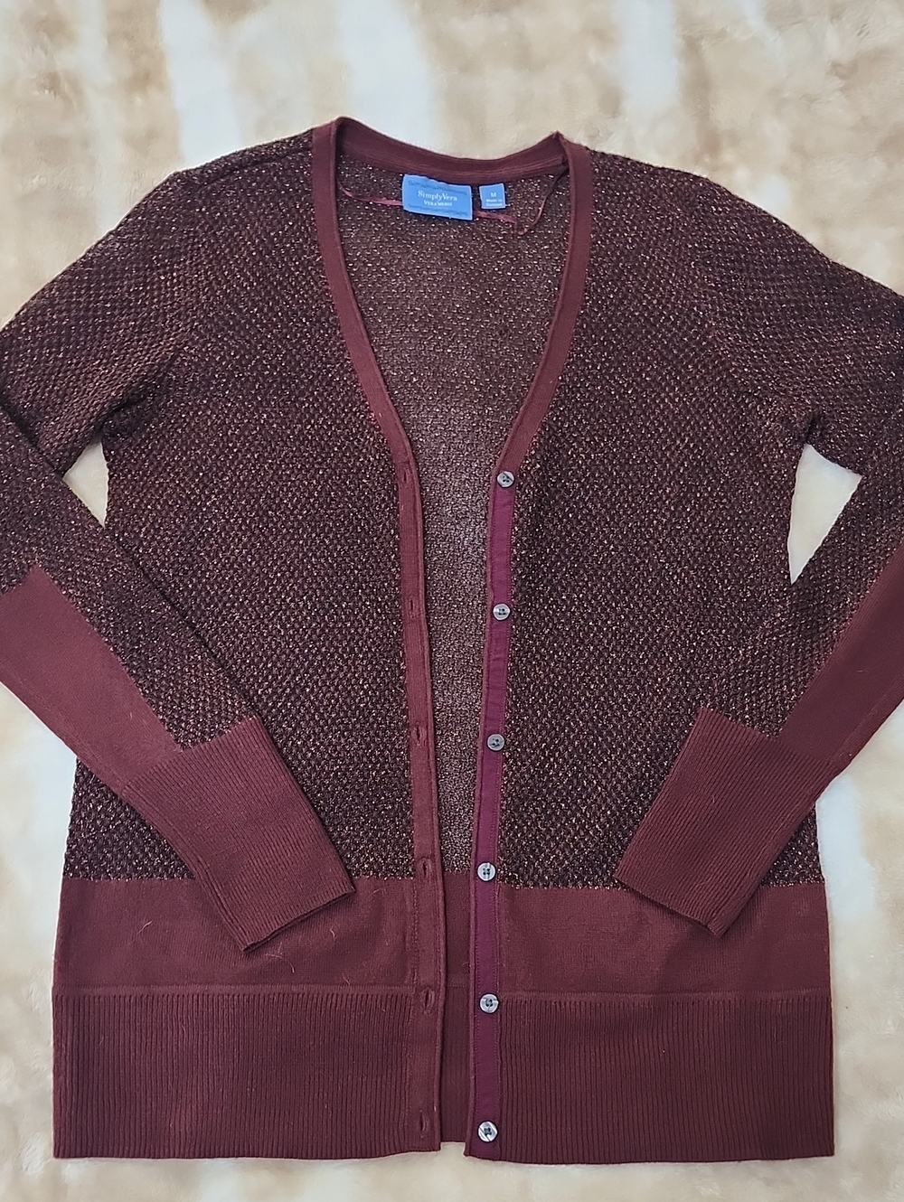 Vera Wang Sheer Metallic Acrylic Cardigan Sweater